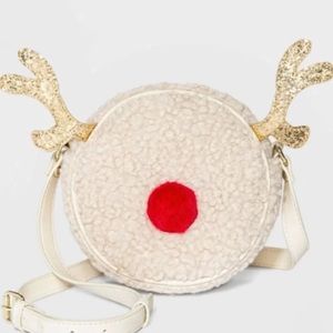 NWT Mad Love Christmas Holiday Sherpa Reindeer Rudolf Round Purse Crossbody Bag